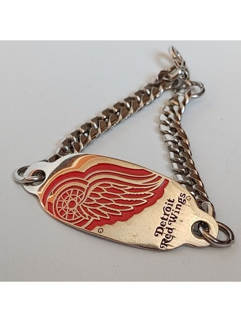 DETRIOIT RED WINGS Silver Tone Chain Bracelet NHL Stainless Steel Unisex
